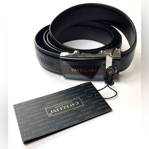 Cavellini Men’s Up To 52” Belt Black Leather Click Adjustable New with Tags Logo
